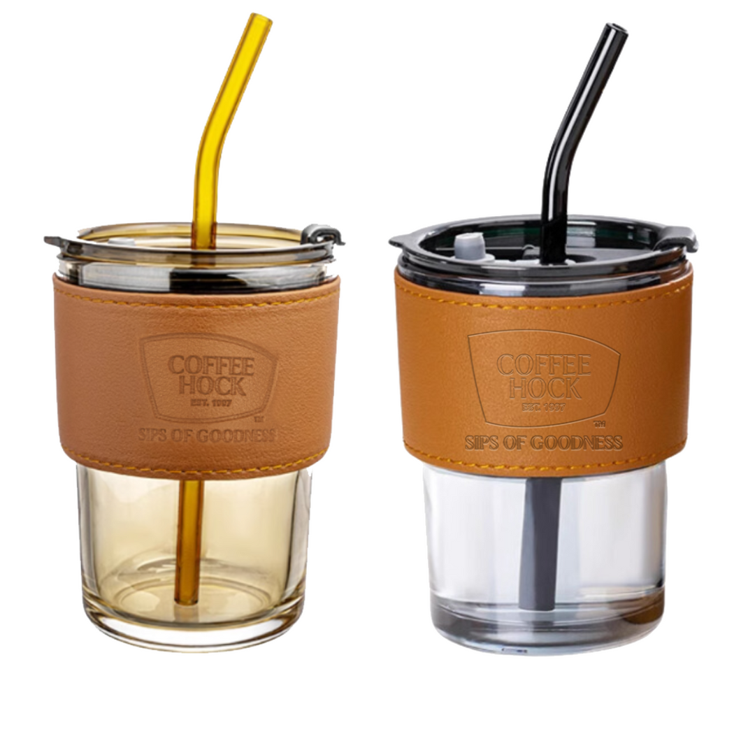 Coffeehock's Glass Cup with Straw