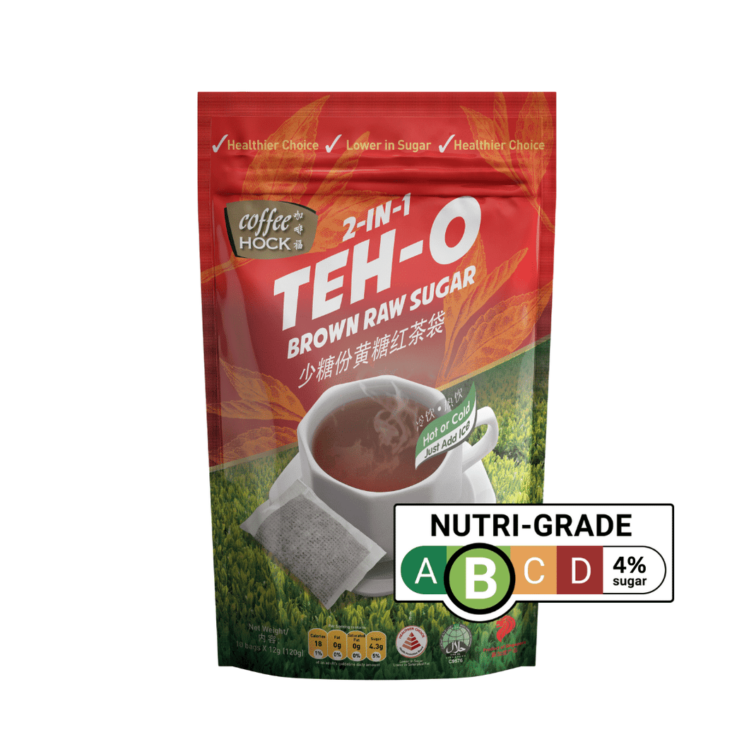 2-in-1 Teh-O Less Sugar Ceylon Tea Bag with Brown Raw Sugar